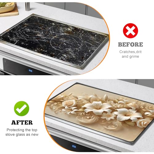 Image of Multi-Design Stove Cover for Glass /Electric Stoves - 3-in-1 Heat-Resistant Protector Mat, Non-Slip Drying Rack 28 inchx20 inch