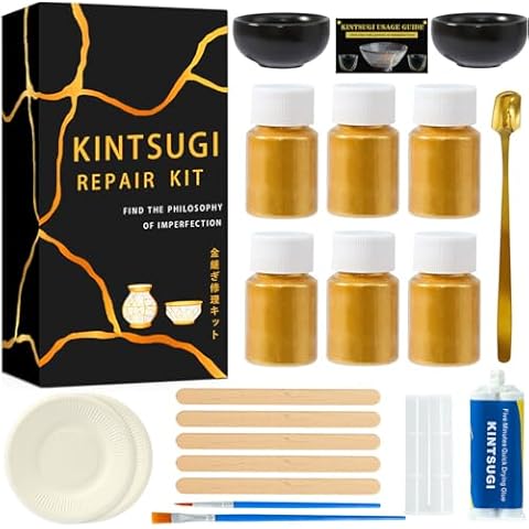 deuvuo Kintsugi Repair Kit Gold, Authentic Kintsugi Repair Kit Bio to Revive Your Broken Ceramic, Pottery, Mug, Bowl, Glass Keepsakes with Ease - Japanese Kintsugi Repair Kit Bio for Beginners Cover