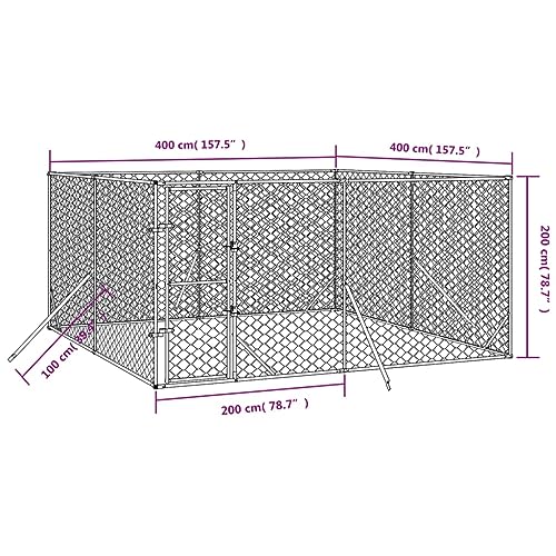 vidaXL Outdoor Hundezwinger, Hundehütte mit abschließbarer Tür, Hundekäfig für den Außenbereich, Hühnerstall Hundezaun Hundeauslauf, Silbern Verzinkter Stahl