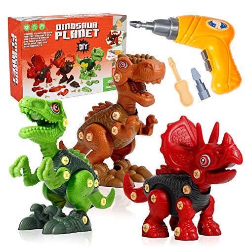 Mini Tudou Dinosaur Toys for Boys 3 4 5 6 7 Year Old, Take Apart Dinosaur Toys for Kids 3-5 5-7 STEM Construction Building Kids Toys with Electric Drill, Christmas Birthday Gifts Boys Girls