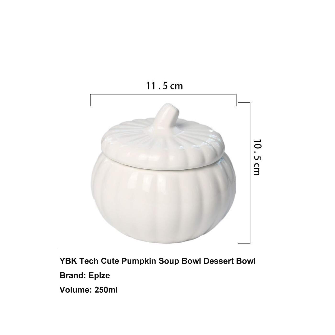Eplze Cute Pumpkin Bowl, Ceramic Soup Bowl, Strength Porcelain Dessert Bowl with Lid- White - Image 2