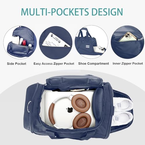 Image of Gym Bag for Men & Women - 30L Duffel Bag with Shoe Compartment, Weekender Water Resistant Duffle Bag for Travel, Sports, Fitness & Workouts, DarkBlue