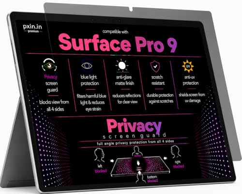 Image of Pxin 360 Pro Privacy Screen guard compatible with Surface Pro 9 | Anti Glare | Anti UV | Anti Blue | Anti Reflection | Privacy Filter | Unbreakable Build