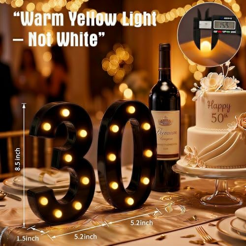 Image of 30th Birthday Decorations for Her Him, Black Light-Up Number 30 Sign, Battery-Operated Illuminated Party Table Decoration Backdrop Wall Decor, 30th Birthday Gifts for Women Men ZJDZTK