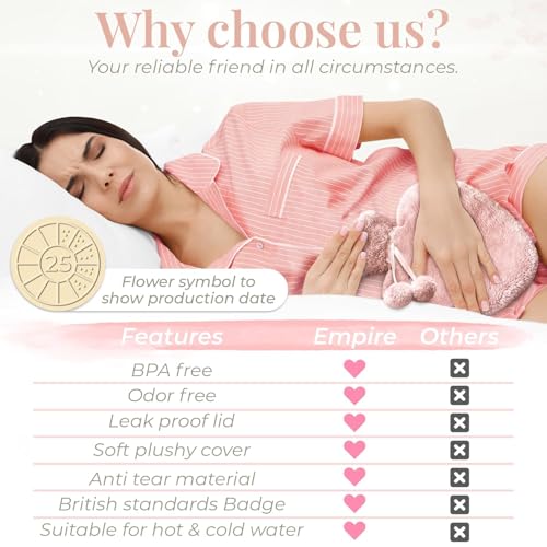 Image of Heart Shape Hot Water Bottle with Soft Cover 1000ml | Durable Hot Bags for Pain Relief Menstrual,Period Cramps | Ideal for Back & Neck Pain Relief - for Women, Seniors & Kids,1litres,(pink)