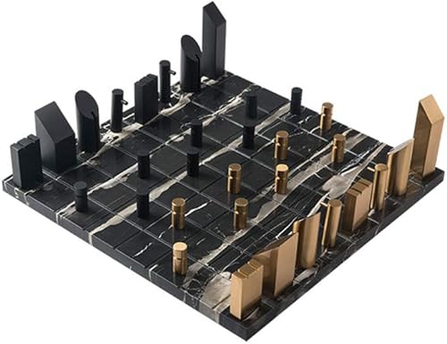 MASHUANG Juego de ajedrez de lujo, adorno decorativo, tablero de mármol, piezas de ajedrez de metal, juego de mesa para decoración del hogar, regalo
