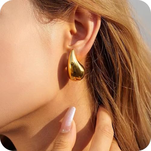 WOZNU Pendientes Gota Lagrima Dorados Plateado Gota de Agua Acero Inoxidable para Mujeres
