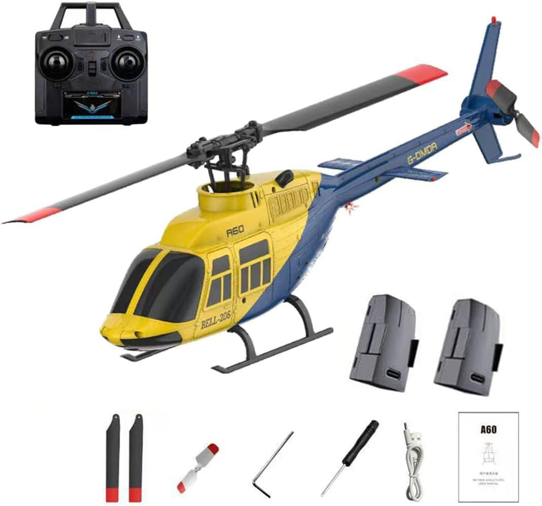 RC Helicopter A60 Altitude Hovering Optical Flow Localization One Click Roll Takeoff and Landing with 2 Batteries for Adults Beginners Mini Bell206 1:42 (Yellow)