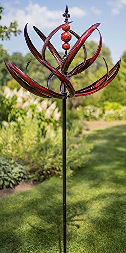 87" Red Kinetic Spring Reeds Vertical Wind Spinner Metal Pinwheel for Outdoors, Garden, Backyard, and Home Decor