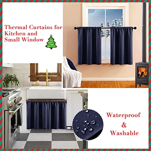 Half Curtains For Windows Blackout 2 Panels Set Short Waterproof Light Blocking Room Darkening Thermal Insulated Small Curtains For Kitchen Bathroom Bedroom Living Bay Window 30 Inch Length,Navy Blue #TOP3