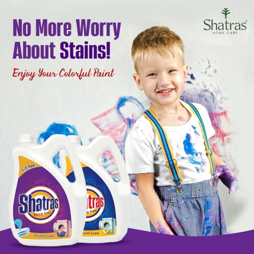 Image of Shatras Deep Action Laundry Liquid Detergent - 5 Liter (Pack of 2) | Front Load & Top Load Washing Machine Compatible | Natural Formula for Tough Stain Removal & Fabric Care | No Harsh Chemicals