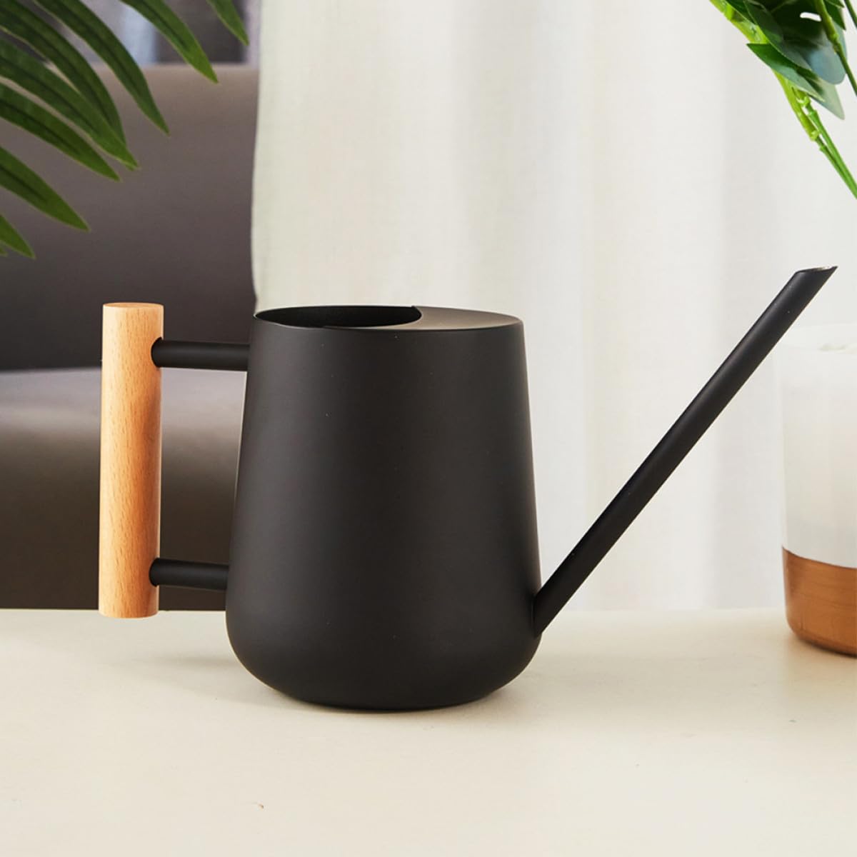 Tofficu Annaffiatoio per Fiori e Piante da Interno 900 Ml in Acciaio Inox Beccuccio per Irrigazione Mirata di Bonsai e Piante in Vaso, Accessorio per Giardinaggio Casa e Balcone,