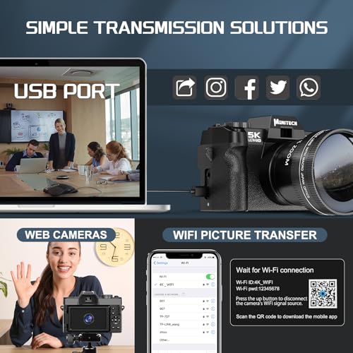 Foto de Cámara compacta digital 5K para fotografía y video, cámara de vlogging de 48MP para YouTube con pantalla abatible de 180°, zoom digital de 16X, lente gran angular y macro de 2.047 in, 2 baterías (imagen 7)