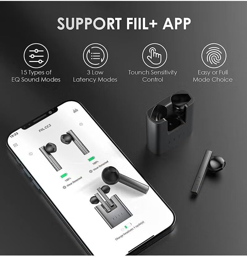 FIIL CC nano True Wireless Earbuds – Bluetooth 5.2, 32H Battery, 13.1mm Driver, APP Support, Noise Cancelling, Metallic Design – Sweatproof Earphones for iPhone & Android