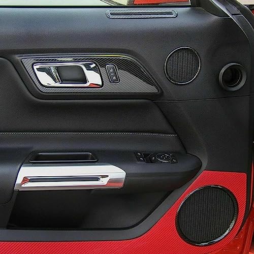 Secosautoparts 2Pcs Car Door Interior Handle Button Decoration Moulding Frame Cover Trim Compatible With Ford Mustang 2015 2016 2017 2018 2019 2020 2021 (Carbon Fiber Veins) #TOP3