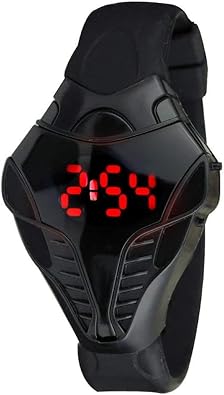 FANMIS LED Digital Fashion Cobra Mens Watch Black Silicone Iron Triangle Dial Sports Wristwatch