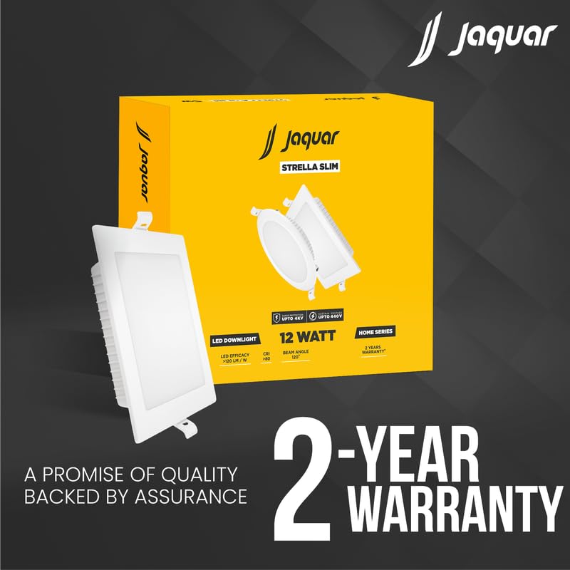 Image of Jaquar Strella Slim 12W Square Recess Down Light - Cool White, Energy Efficient LED Ceiling Light for Home and Office (Pack of 1)
