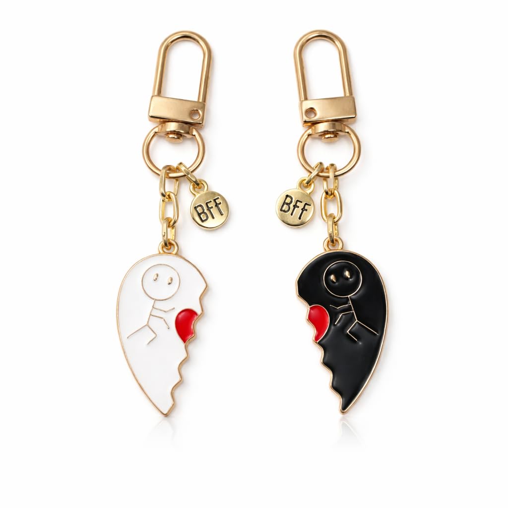BFF Matching Keychain Set for Best Friends & Couples, Split Heart Friendship Keychain, Cute Metal Key Ring for Girls Boys Women Men, Couple Gift, Friendship Day Gift, Bag Charm, Car Key Accessory.-image-40