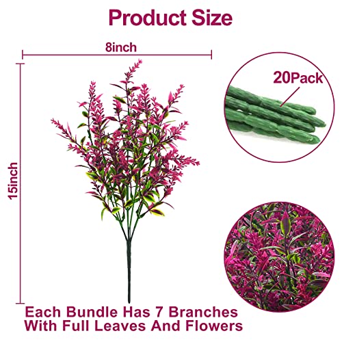 Gbd 20 Bundles Artificial Plants Outdoor Uv Resistant Artificial Lavender Flowers Fake Lavender Flowers Plants Faux Plastic Shrubs Garden Porch Window Box Outside Spring Summer Decor(Red Lotus) #TOP3