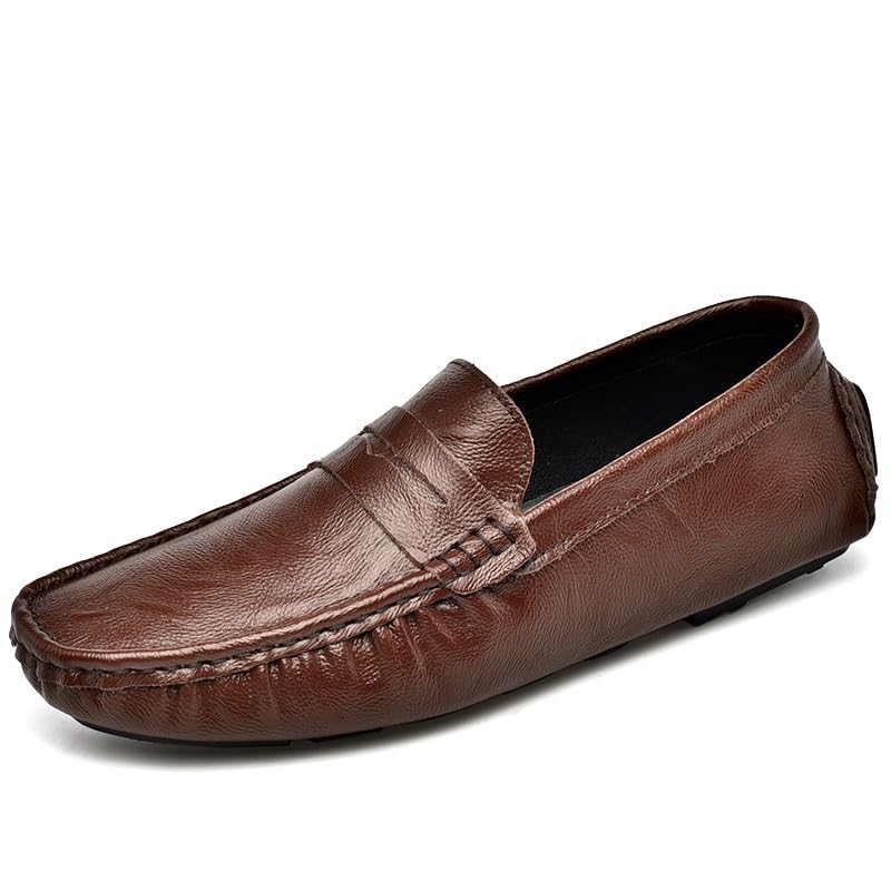 Men's Loafers Shoes Round Toe Leather Penny Loafer Shoe Boatshoes Anti-Slip Comfortable Flat Heel Casual Classic Slip On
