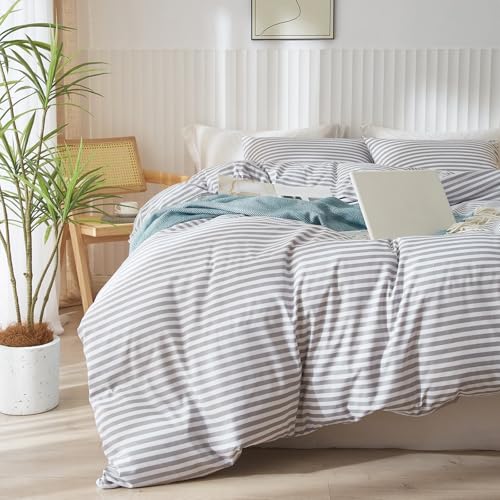 mixinni Striped Comforter Set Full Size - Grey White Stripes
