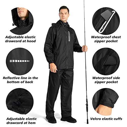 SWISSWELL Men's Waterproof Golf Rain Suit Rain Gear Jacket and Pant Outdoor Lightweight Hooded Raincoat4