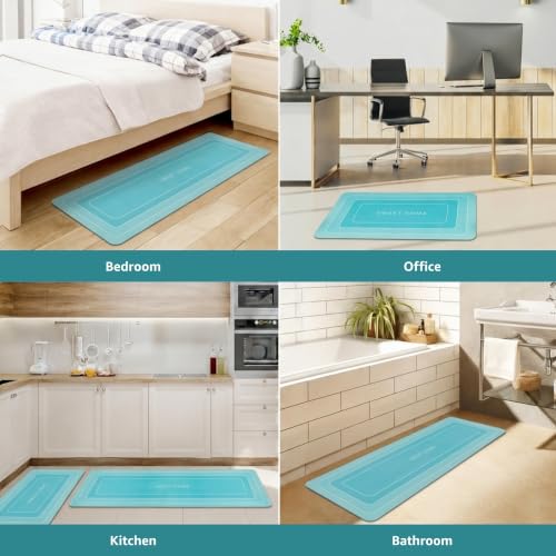 Image of Amazon Brand - Solimo Silicone Kitchen & Bath Mat (Pack of 2) | Light Blue| Anti-Fatigue Comfort Foam | Waterproof & Anti-Slip | 60 x 40 cm & 40 x 120 cm| Quick-Dry & Easy Clean