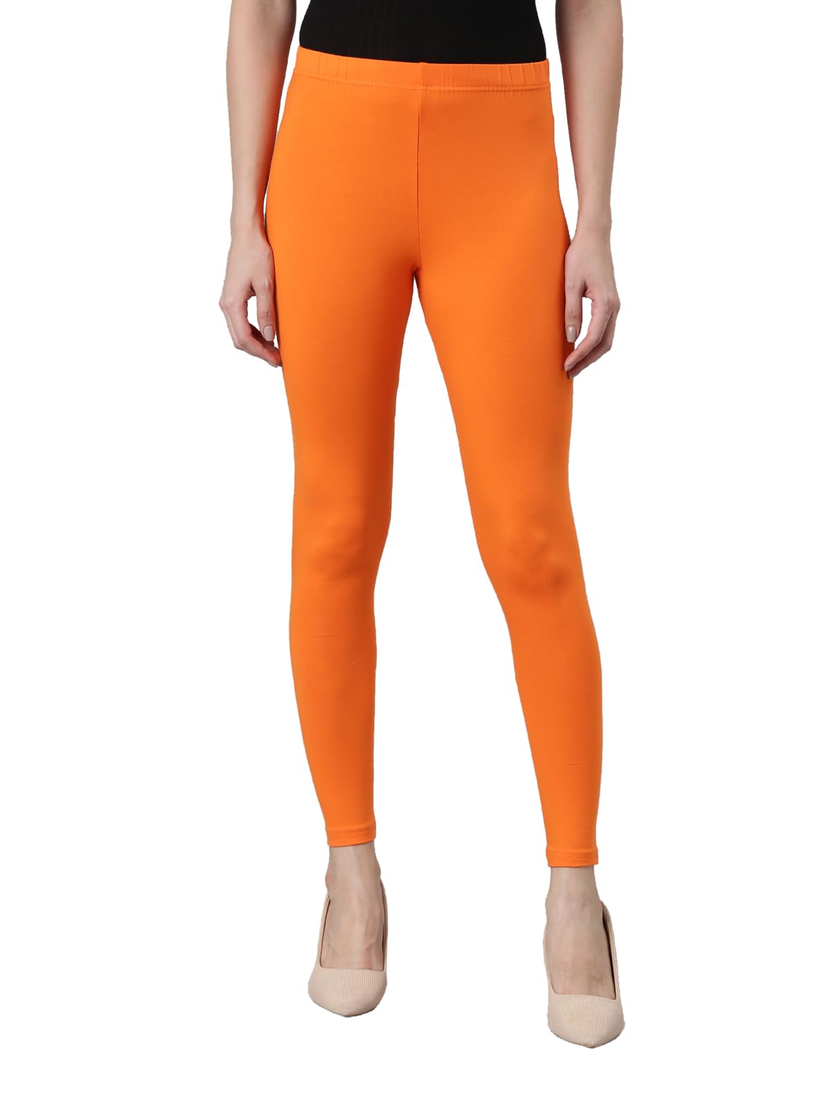 Skinny Fit Ankle Length Solid Leggings for Women's (Orange)-image-40