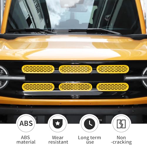 Image of Linskip Oval Grille Inserts Fit for 2021-2025 Ford Bronco, Front Mesh Grille Cover for Bronco Exterior Accessories, Enhancing Vehicle Front Appearance(yellow)