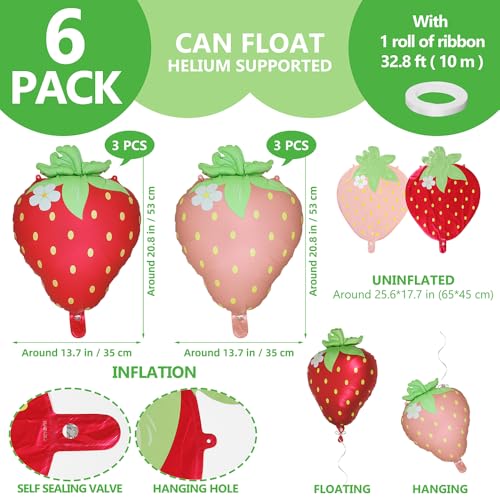 Image of Matte Red Pink Sweet Fruit Strawberry Balloons, Cartoon Cute Berry Spring Summer Theme Strawberry Balloon For Baby Shower Wedding Gender Reveal Birthday Party Decoration Supplies