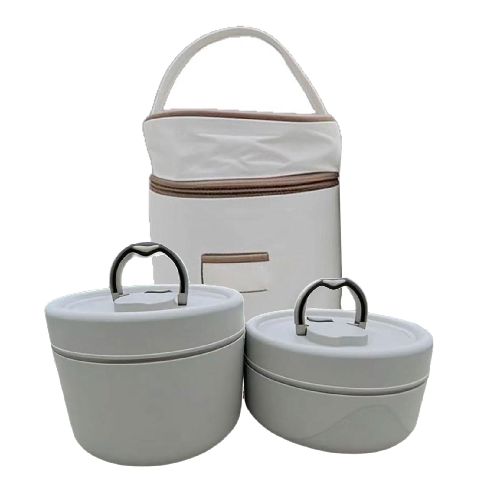 Jazuaiao Metal Round Lunch Box Set with Bag for Students Leakproof Double Compartments Insulated Food Container Bentos Box Vacuum Insulated Metal Lunch Container