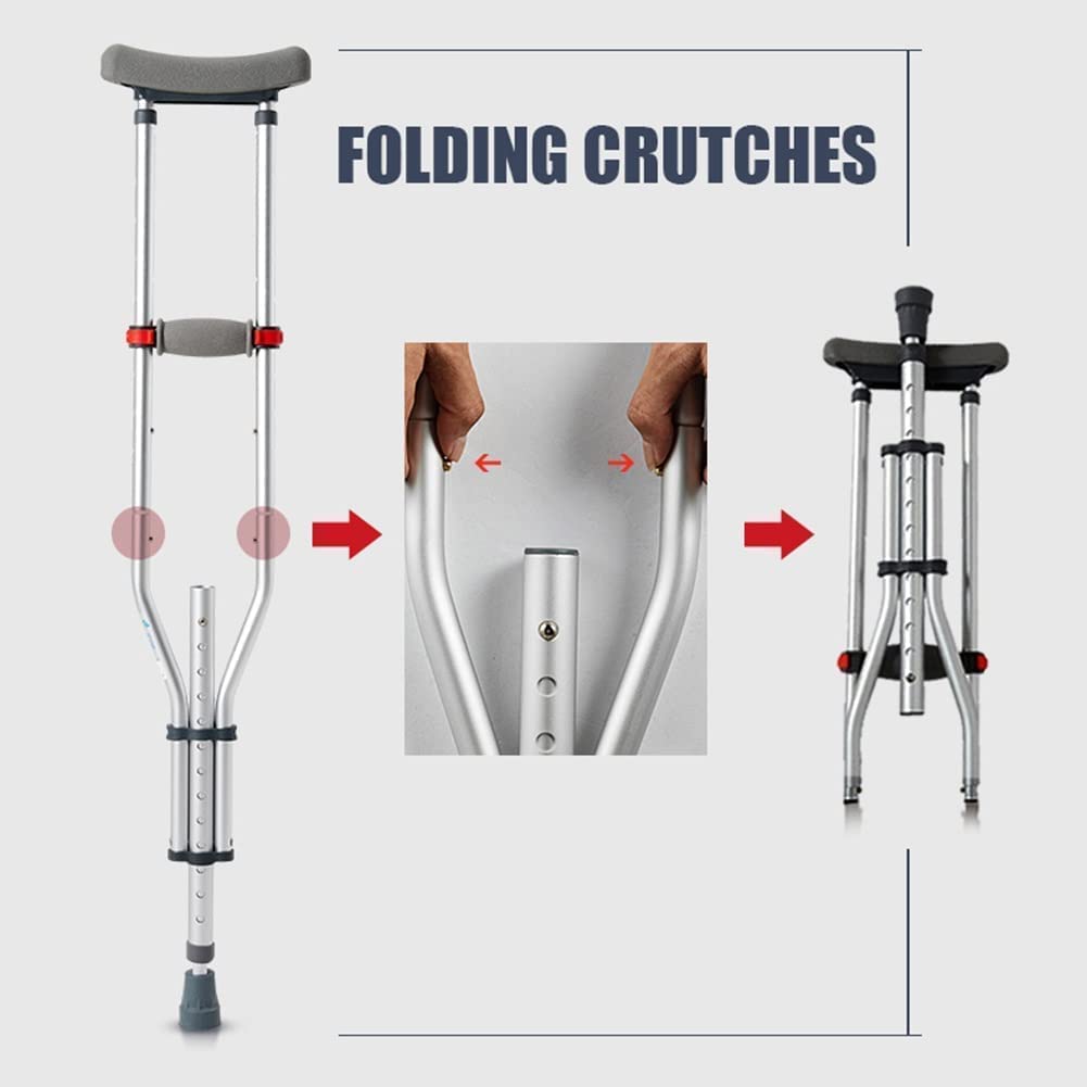 Seguridad Muletas Muletas Plegables de Aluminio, 1 par de Bastones para Las Axilas, Bastones para Caminar con botón de Ajuste de Altura, bastón para Caminar para Adultos o Adolescentes Cómodo