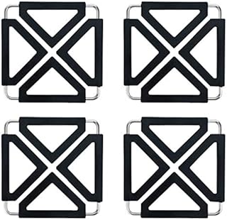 Silicone Trivet Mats Set of 4, Square Premium Kitchen Heat Resistant Mat, Non Slip Hot Pot Holder Pads, Flexible, Durable Table Dish Mats, Black