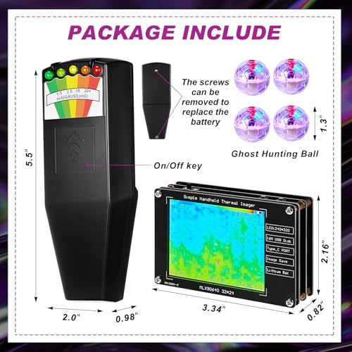 Image of Kanayu 6 PCS Ghost Hunting Equipment Kit Infrared Thermal Camera Imager and EMF Magnetic Field Detector with 4 Ghost Hunting Cat Ball Paranormal Investigation Equipment for Home Office Gifts