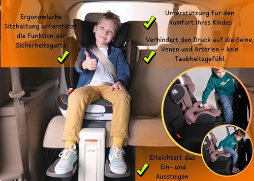 OKIDAY Kindersitz Fußstütze für Kinder 4 bis 12 Jahre für korrekte & bequeme Sitzposition| Farbe Orange | Fußstütze Kindersitz Höhenverstellbar - TÜV Zertifiziert