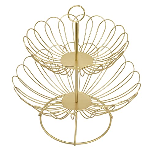 Atyhao Gold Fruit Basket, Detachable 2-Layer Geometric Large Capacity Anti-Scratch Gold Fruit Holder for Home Decoration