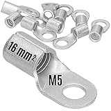 Kalitec Q16-5 - 10 capicorda da schiacciare, 16 mm², M5, non isolato, pressatura a mandrino, per conduttori multipli, fini e sottili, capicorda 16 mm² secondo DIN 46234