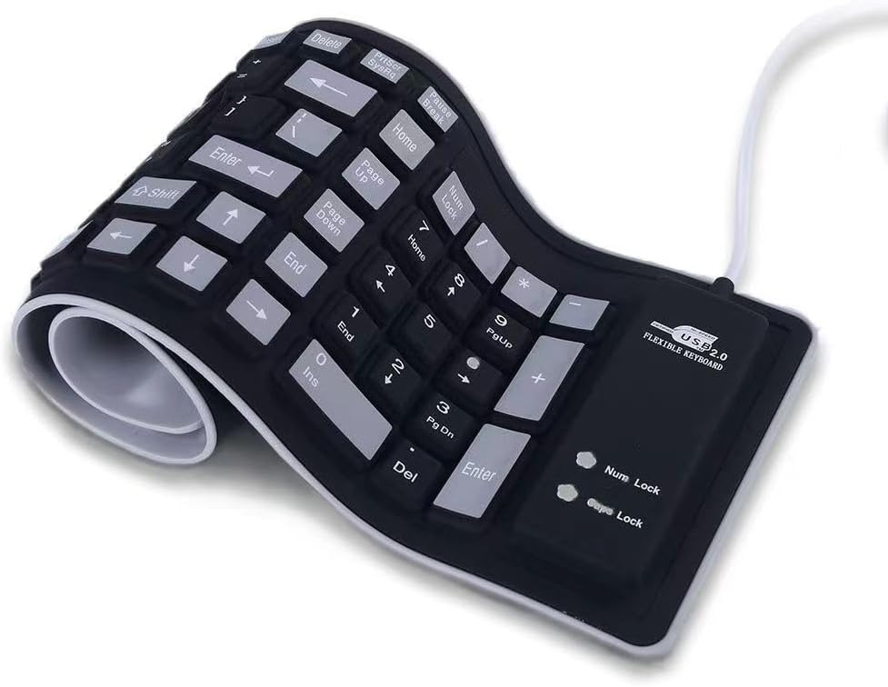 VOOCME Silicone Keyboard, Portable Keyboard for Laptop, PC, Notebook and Travel, Flexible Roll-Up Foldable Keyboard, Waterproof, Dustproof and Lightweight, Complet Size.