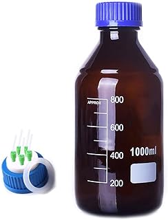 DONLAB MBX-02L5 Glass 2000ml/2L Amber Brown Round Media Storage Bottle Reagent Bottle With Screw PTFE 5-Hole Mobile Phase Cap GL45