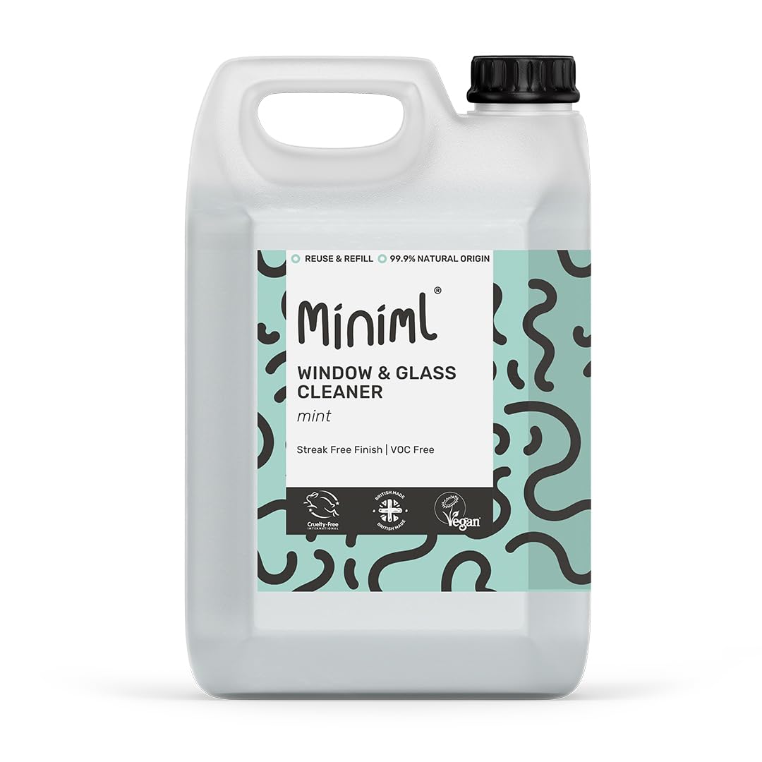 Miniml Window & Glass Cleaner 5L Refill - Mint Scented, Streak-Free Finish, Cruelty-Free, Vegan, Natural & Plant-Based Non-Toxic Cleaning Formula, Bulk Buy