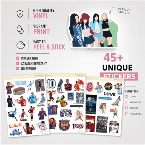 Image of Football Sticker Pack Inspired by Messi, Ronaldo & Neymar - Waterproof Vinyl Stickers for Laptop, Water Bottle, Phone Case, Skateboard, Journal & Gaming Accessories (3 Sheets)
