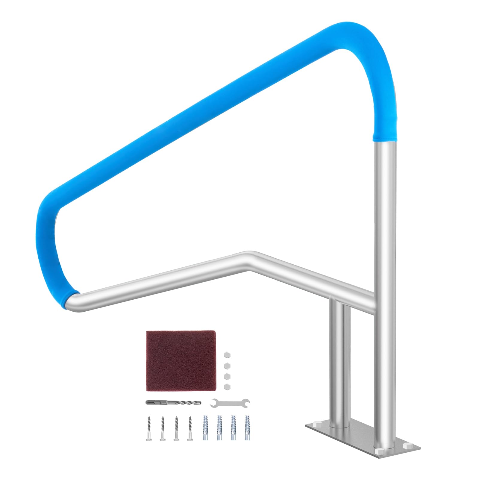 VEVOR Pool Handrail, 55 x 32 inch Railing, Stainless Steel with Base Plate for Indoor/Outdoor Pools, Safety Railing for Decks, Rust-Proof Grab Bar with Grip Cover & Accessories for Spas