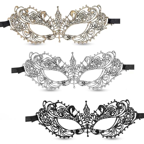 Classicseali 3 pièces masque pour femme, masque vénitien, masque en dentelle pour Halloween, carnaval, danse, robe de soirée, bal masqué, confortable à...