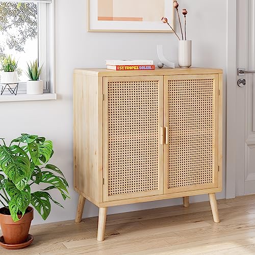 Homhougo Rattan Sideboard Buffet Cabinet, Accent Storage Cabinet With 2 Doors And Shelves, Boho Console Table Cabinets For Living Room, Kitchen, Dining Room #TOP5