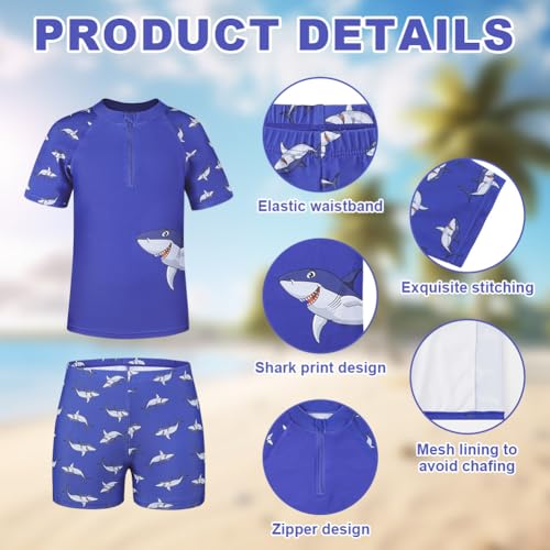 BSBUY Badeanzug Jungen 2Pcs Cartoon Blauer Hai Jungen Beach Badeanzug UV-Schutz Badebekleidung mit Oberteile Badehosen Schnelltrocknend Atmungsaktiv Bademode Schwimmanzug für Wassersport Surfen (110)