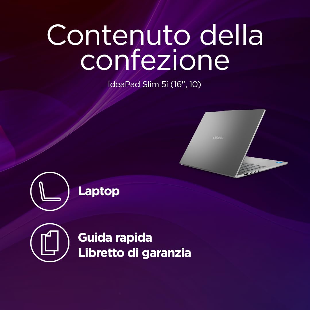 Lenovo IdeaPad Slim 5i 16" IPS 1920x1200 Intel Core Ultra 5 135H 16GB RAM DDR5 512GB SSD Tastiera retroilluminata Windows 11 Home Laptop