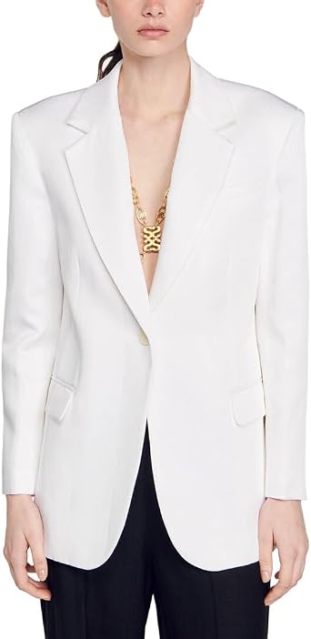 Sandro Womens Alicia Linen-Blend Blazer, 42 Blanc