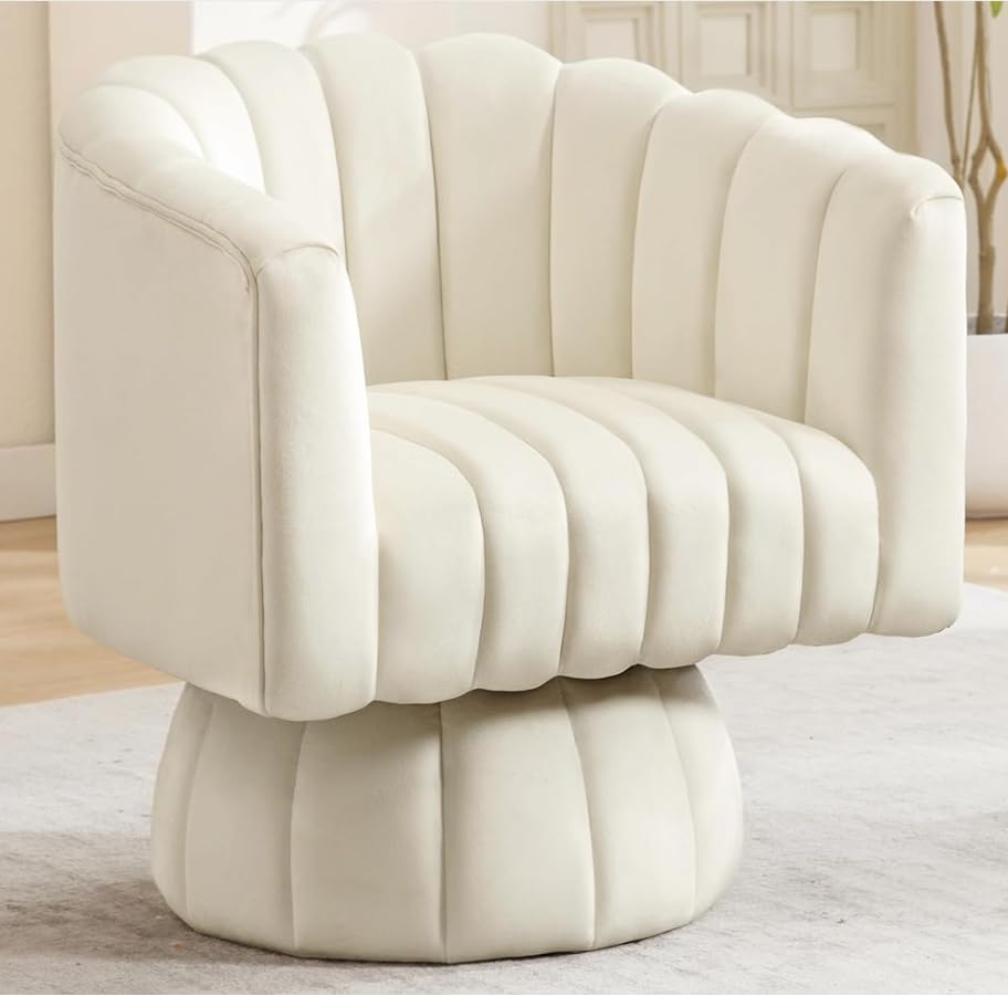Modern Dreh-Barrel Sessel, 360° Drehbarer Clubsessel mit Samtbezug & Runder Form – Bequemer Akzentstuhl für Wohnzimmer, Büro, Schlafzimmer oder Leseecke (Teddy-Beige, 1er)