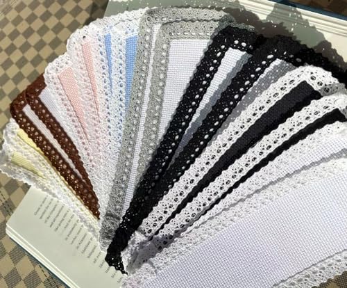 Image of 16pcs of 14count Multicolor aida Fabric Bookmarks to do Cross Stitch,Cotton aida Fabric,lace Edged,32x100aida,size9x20cm, Blank Cross Stitch Bookmarks