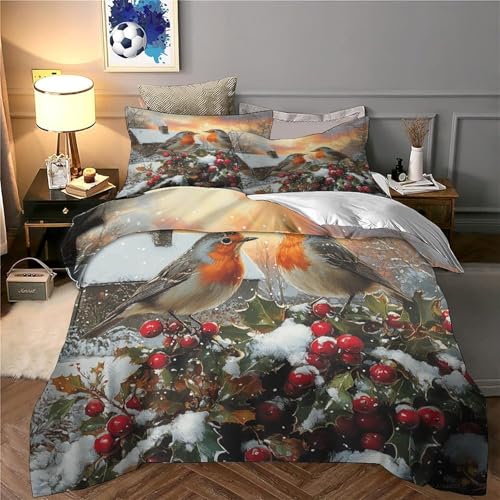 Housse de couette oiseaux hivernants en microfibre 140x200 pour un lit d'ado douillet - 6